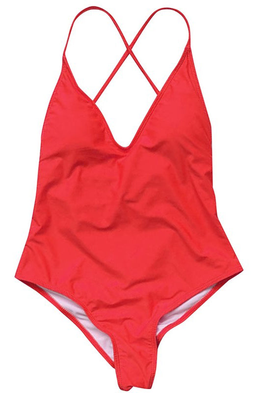 One Piece Swimsuit Lace Up Back Swimwear - Fashionpara