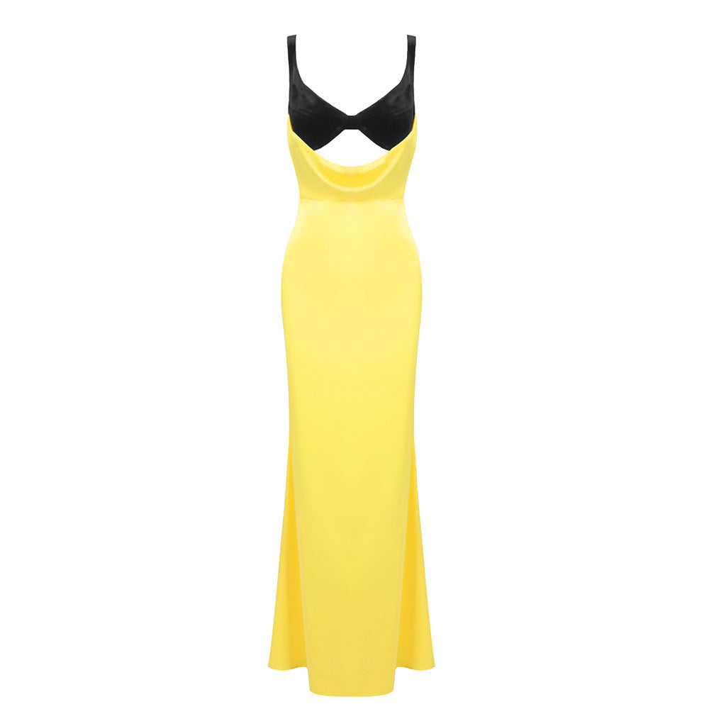 Velvet Patchwork Cut Out Sleeveless Maxi Dress - View 3