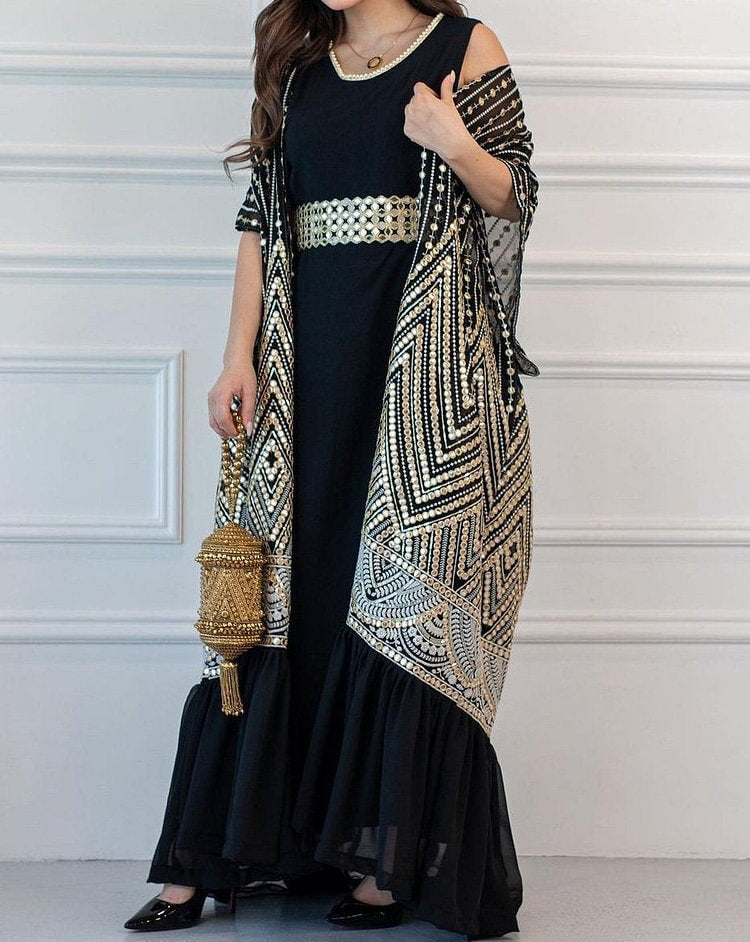 Elegant Bat Sleeve Cape Coat Dress - Stylish Two-Piece Set