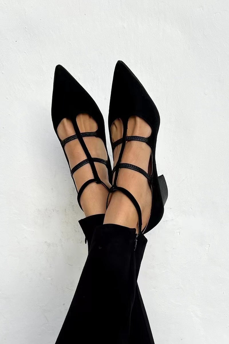 Black pointed Low heel Roman Sandals