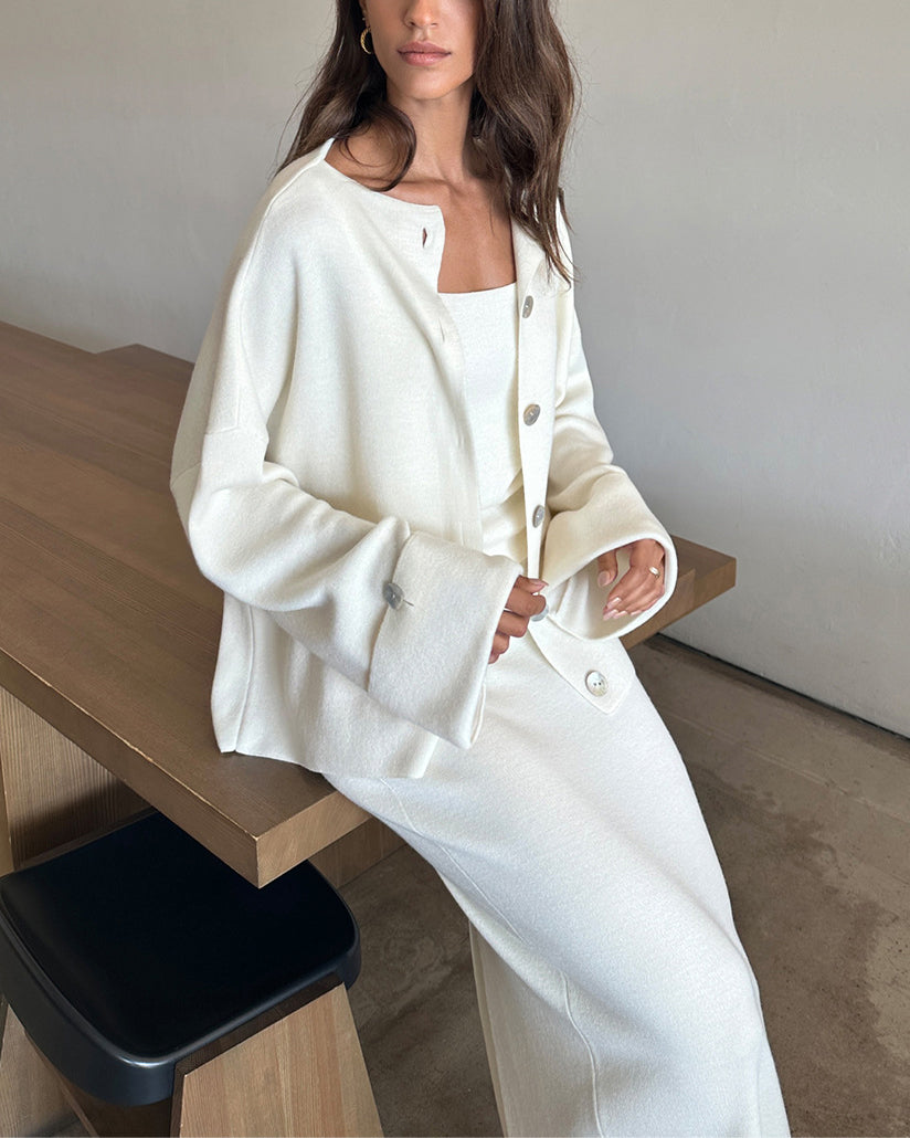 Cozy Knitted Long-Sleeved Cardigan and Skirt Set for Style