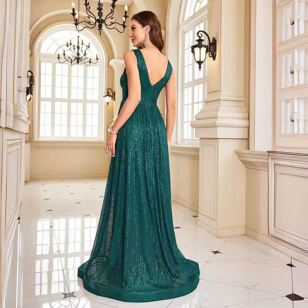 Backless Dress Maxi Dress Green Sequin Slim Fishtail Bridesmaid Cocktail Evening Dress - Fashionpara