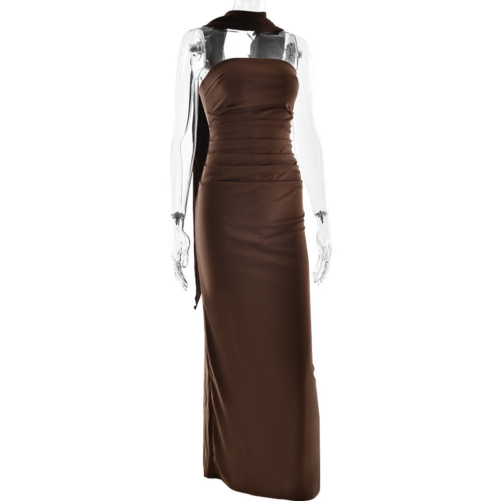 Strapless Choker-Neck Ruched Bodycon Maxi Dress 5