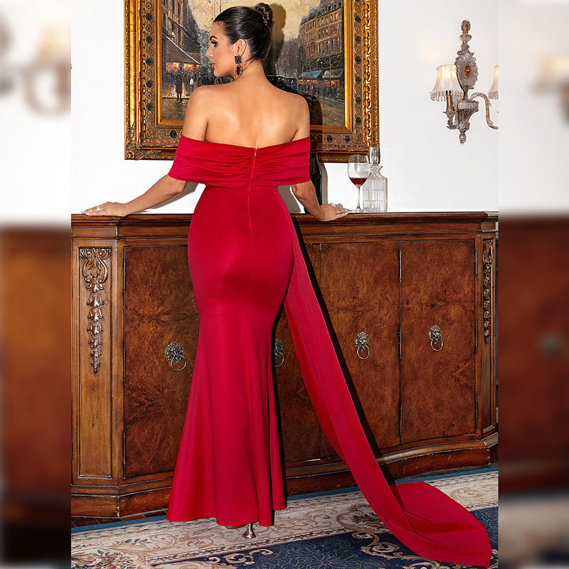 Off Shoulder Twist Front High Split Mermaid Maxi Gown - View 2