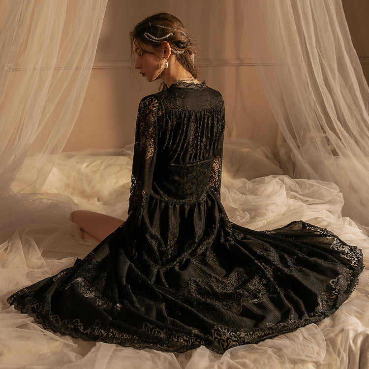 Lace V-Neck Long Sleeve High Slit Maxi Dress 3