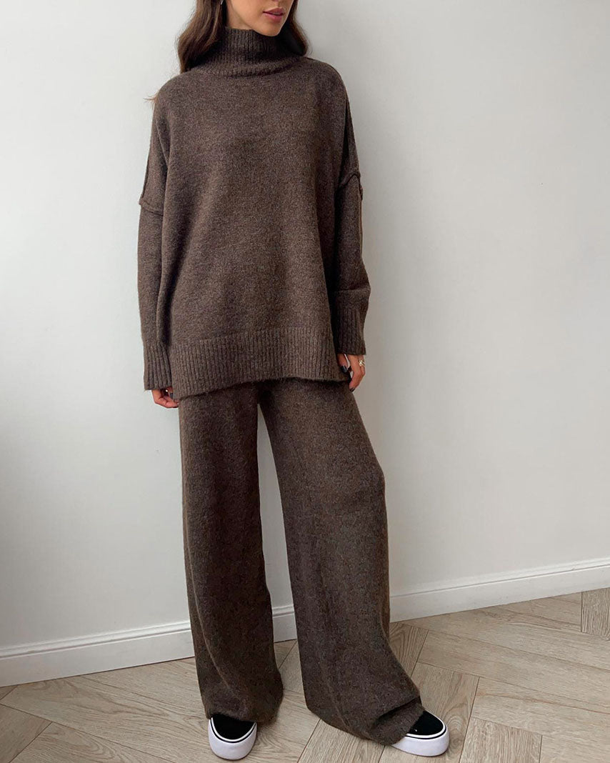 Chic Slouchy Turtleneck Sweater and Pants Suit Set