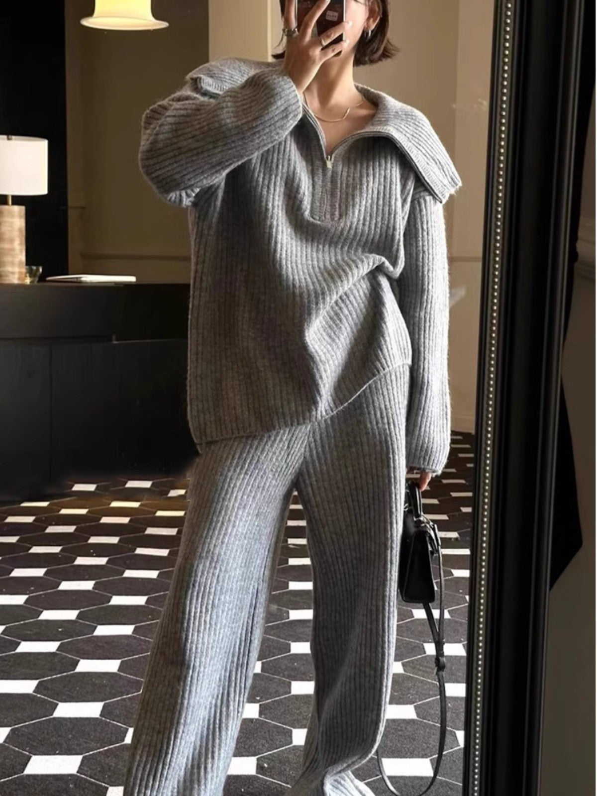 Chic Loose-Fit Knit Sweater and Wide-Leg Pants Set