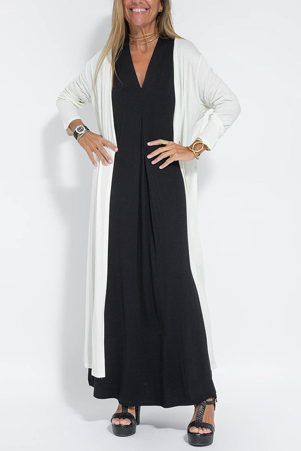 Sleeveless V-neck Elegant Long Dress with Matching Cardigan