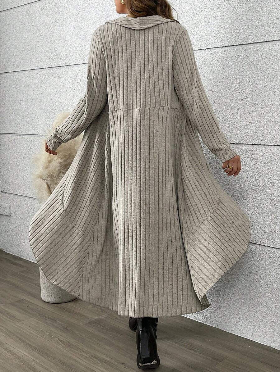 Long Knitted Jacket and Plaid Slip Dress Two-Piece Set
