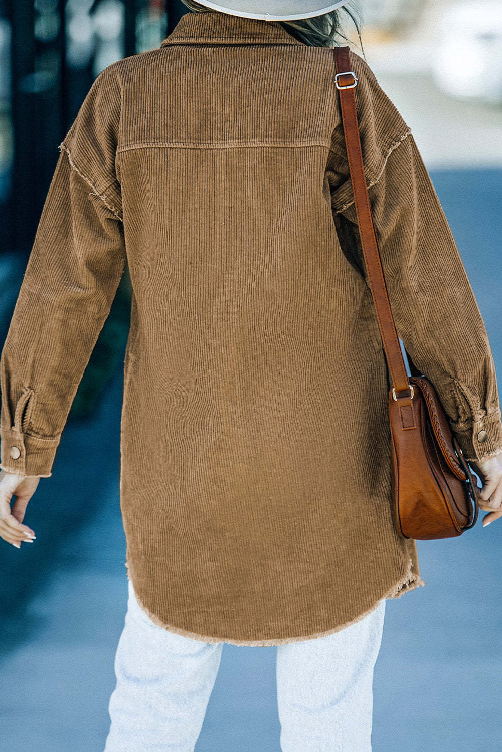 Corduroy Button Oversized Mid-Length Shirt Jacket