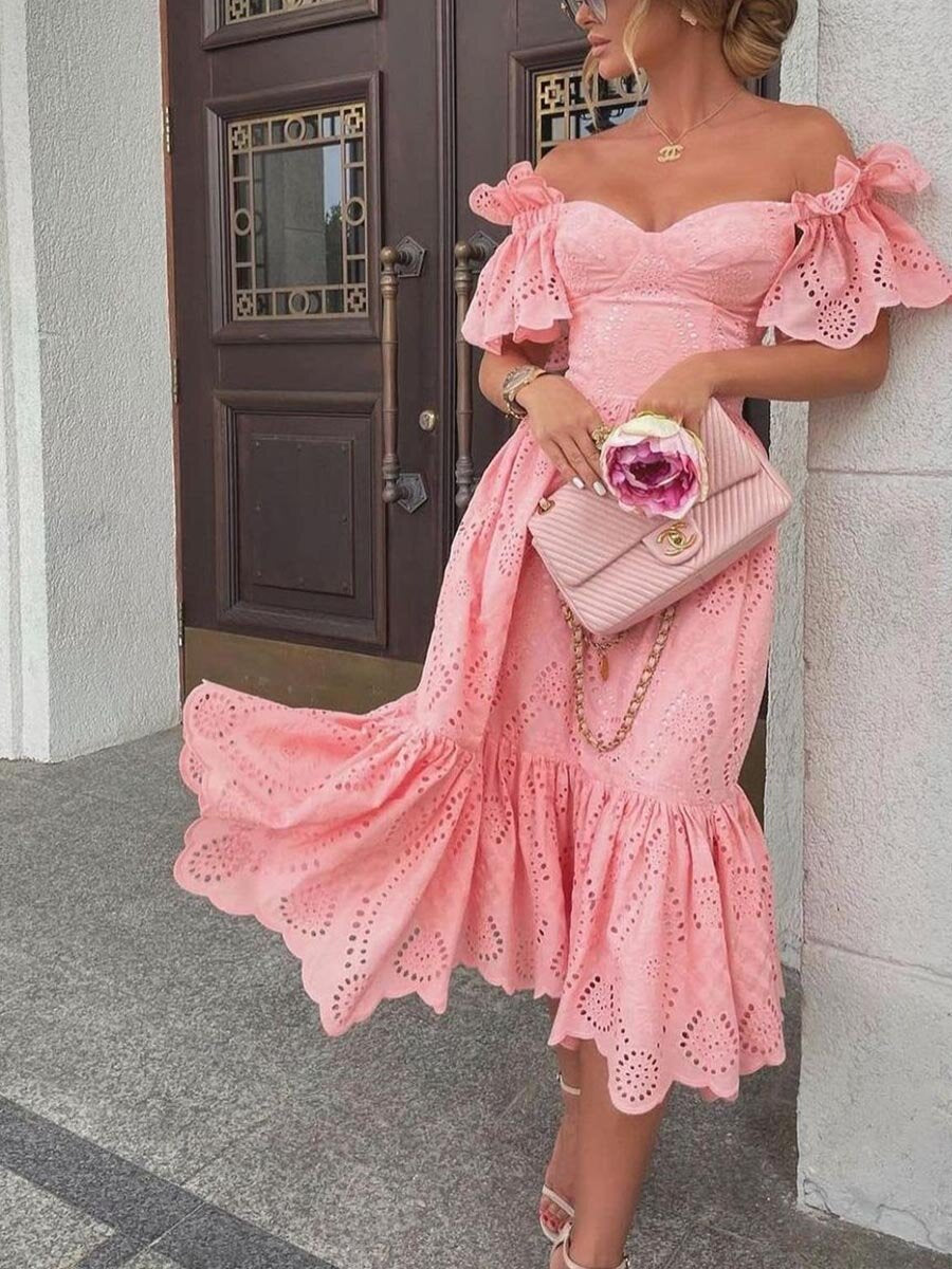 KittenAlarm - Srping fashion off shoulder off shoulder lace dress women's dress Hip Wrap Ruffle Dress Fall party dress