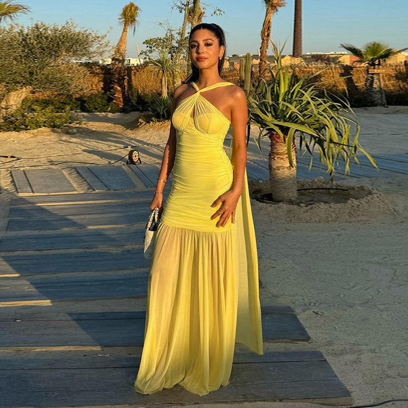 Halter Neck Twist-Front Ruched Mermaid Maxi Gown 2