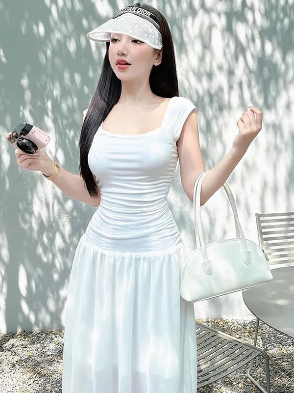 Square Neck Sleeveless Ruched Tiered Maxi Dress 5