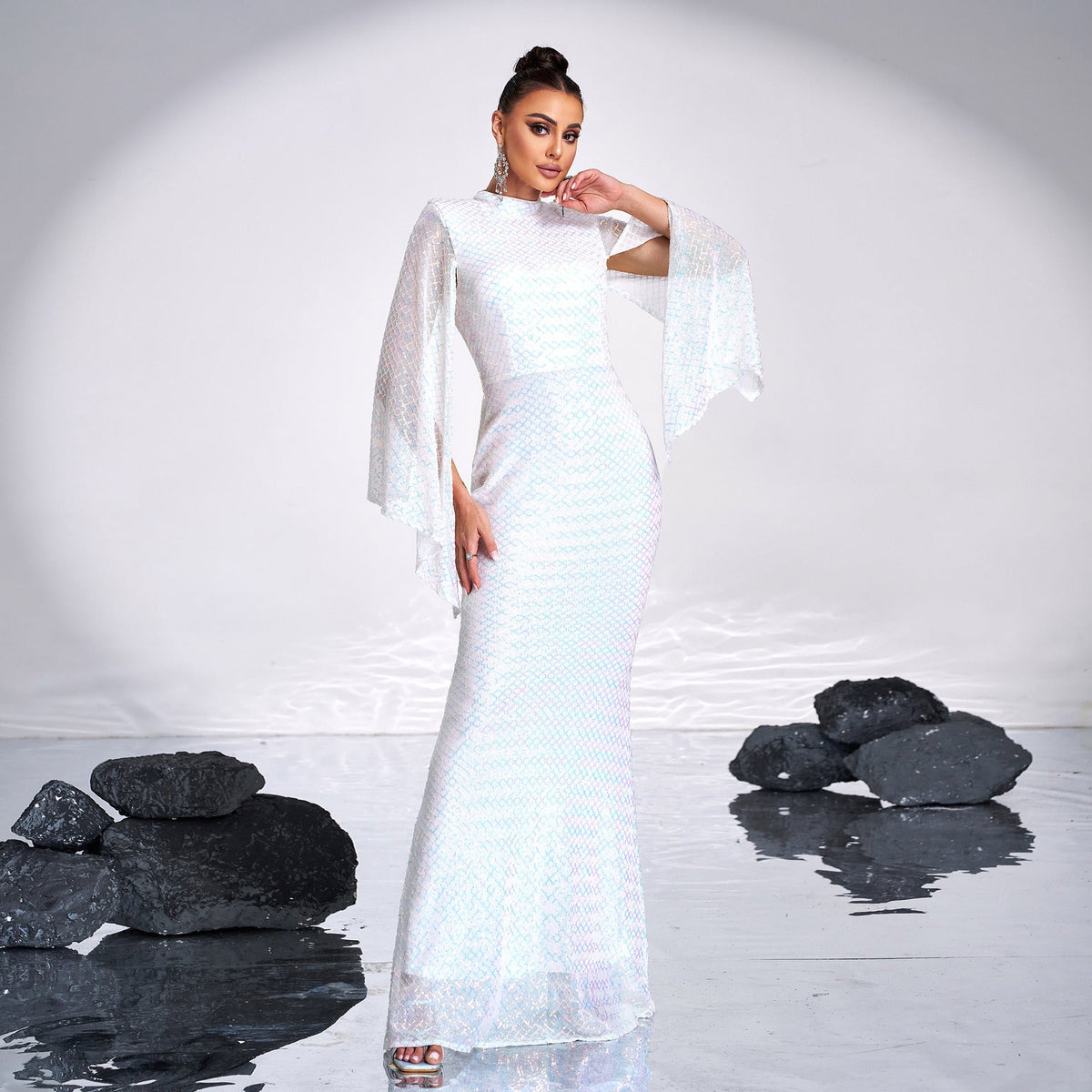 Long Sequined Party Evening Gown Dress