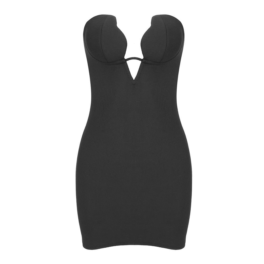 Velvet Strapless Deep V-Neck Wired Plunge Bodycon Maxi Gown - View 2