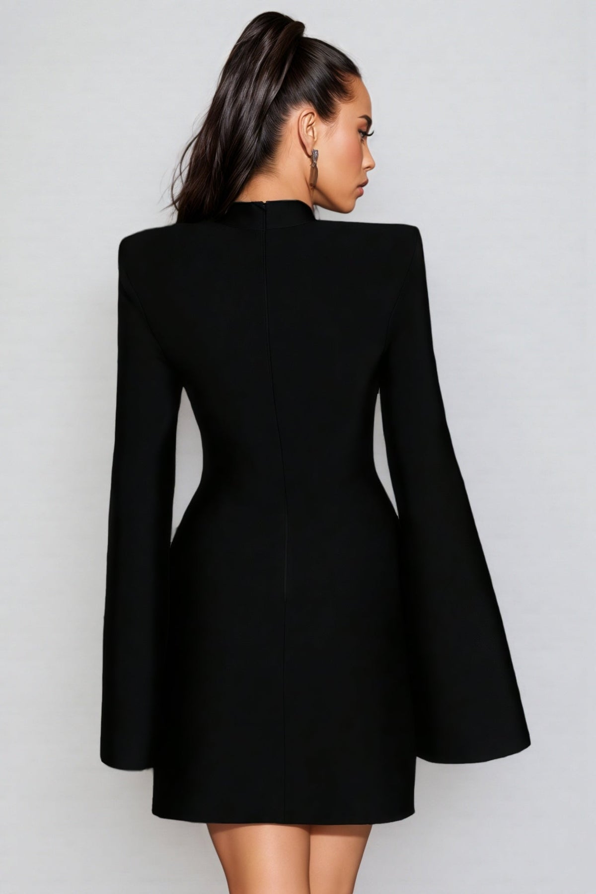 Rhinestone Waist Bandage Mock Neck Structured Bodycon Mini Dress - View 6