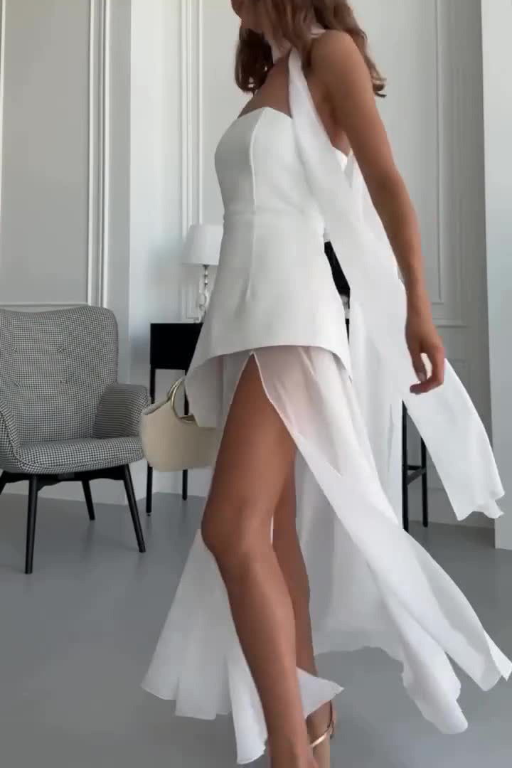 Chic strapless tube semi-sheer hem vacation dress