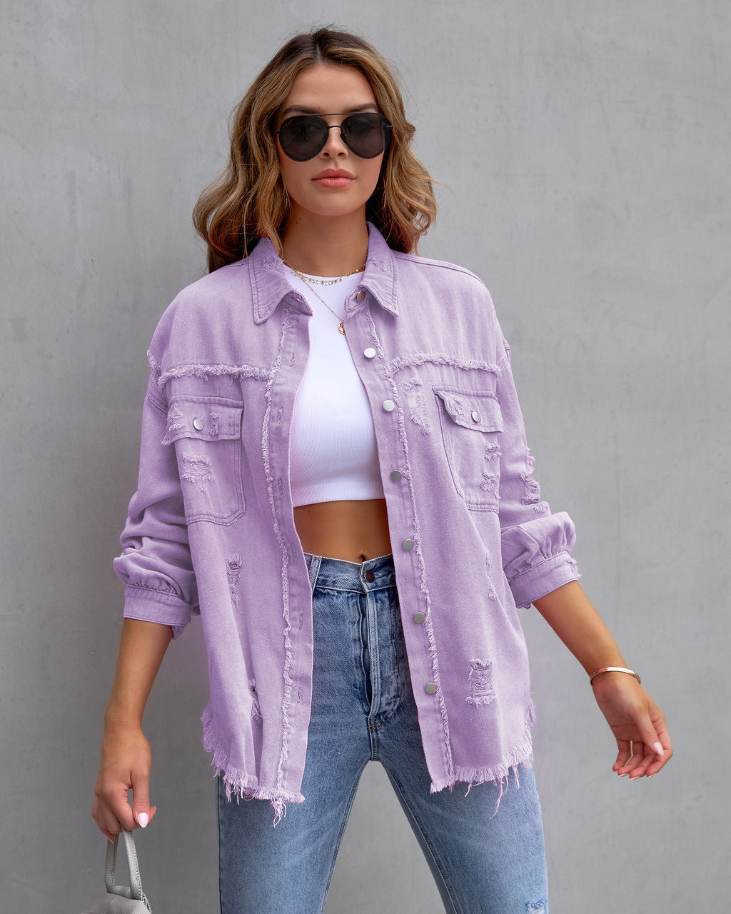 Distressed Frayed Hem Oversized Denim Jacket 2