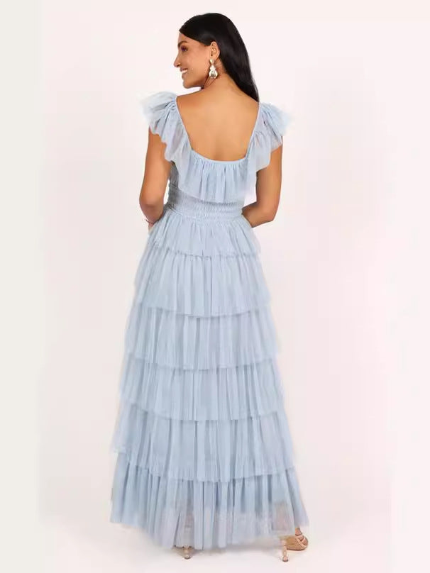 Tulle Midi Dress - Light Blue - Fashionpara