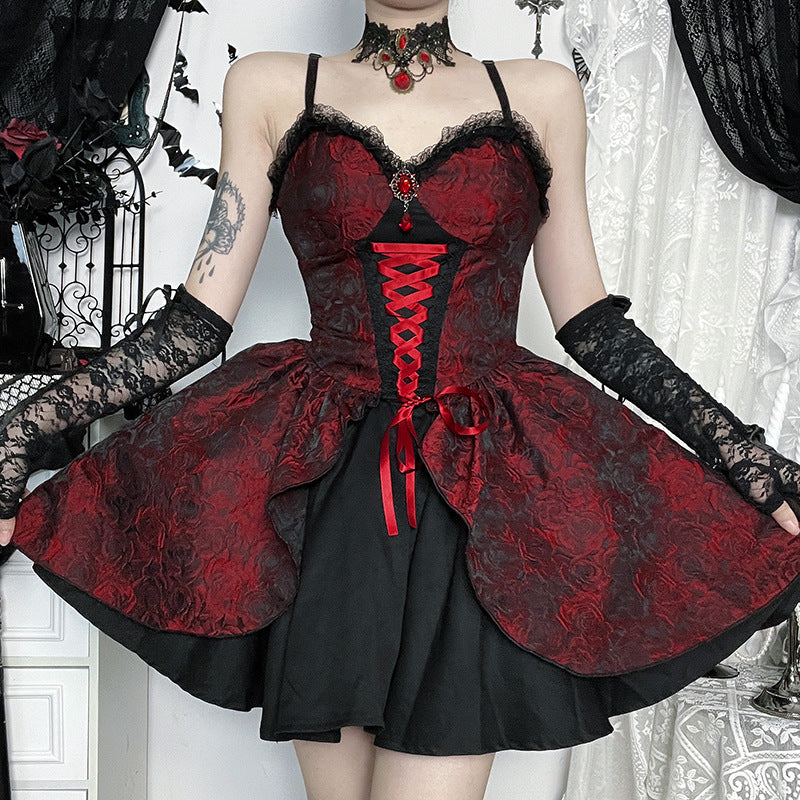 Rose Jacquard Lace Up Corset Layered Mini Dress