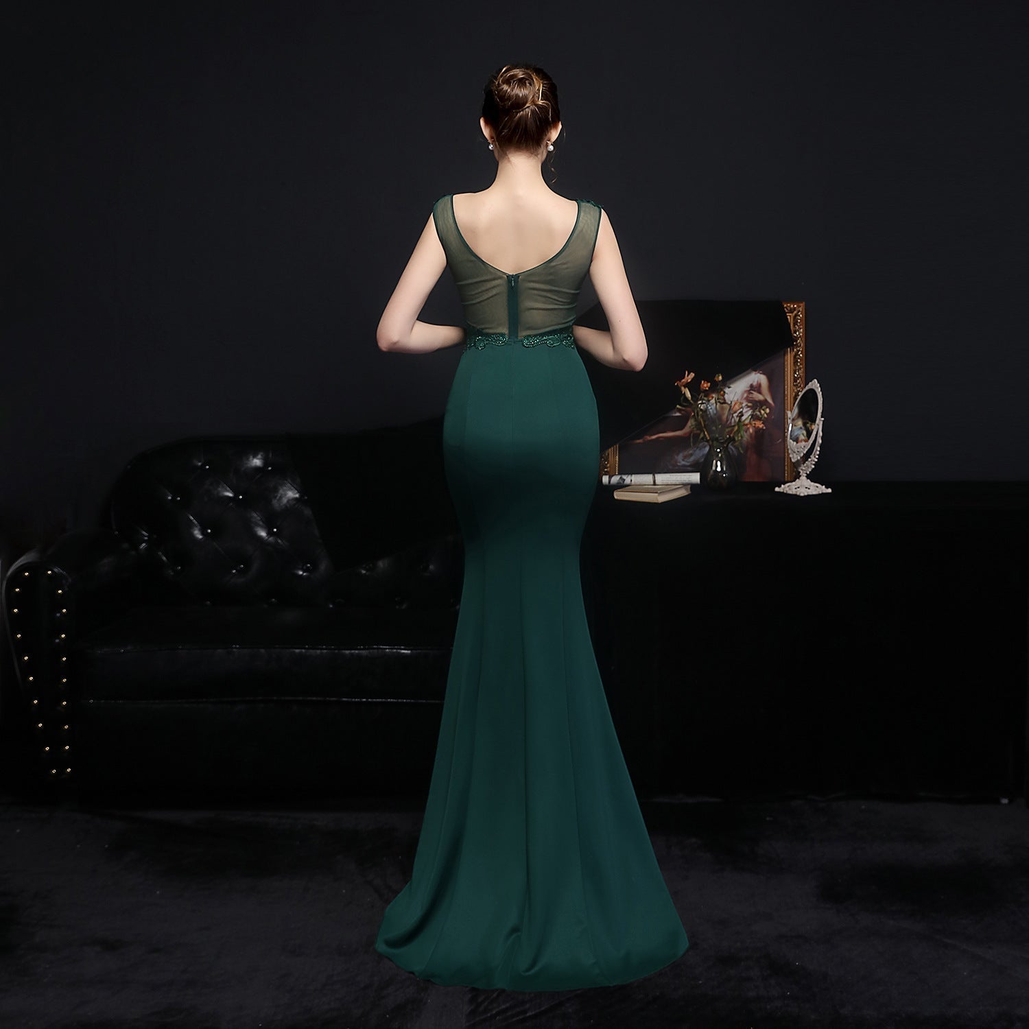 Amelia embroidered sequined fishtail dress - Fashionpara