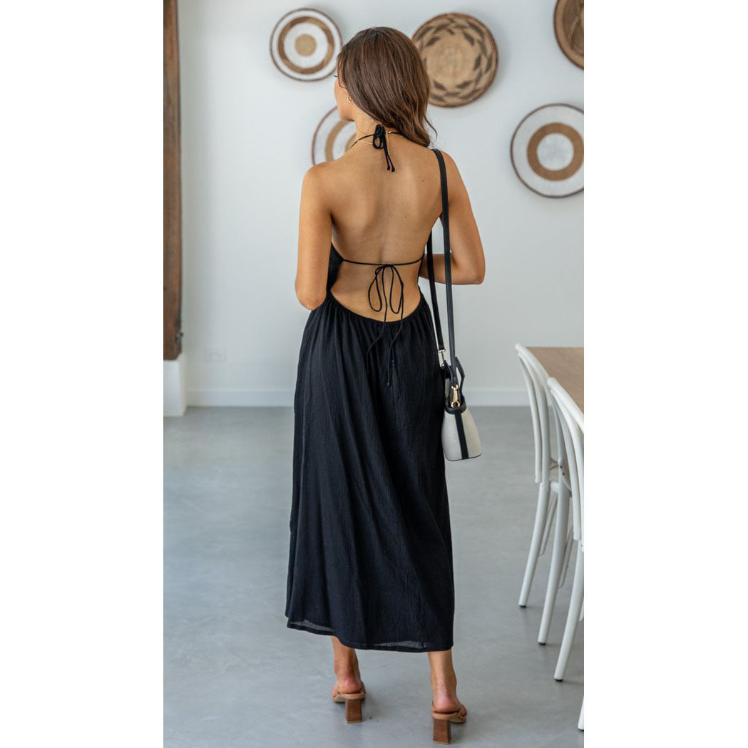 V-Neck Cutout Fit & Flare Midi Dress