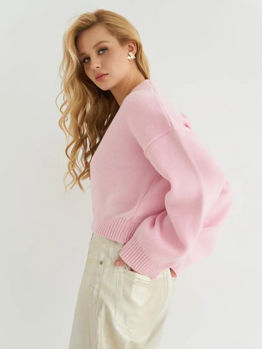 Chic Solid Color V-Neck Loose Knit Cardigan for All Seasons - Fashionpara