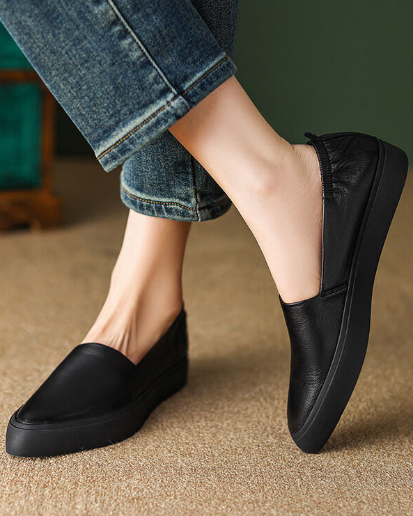 Vintage Pointed-toe Thick-soled Loafers - Fashionpara