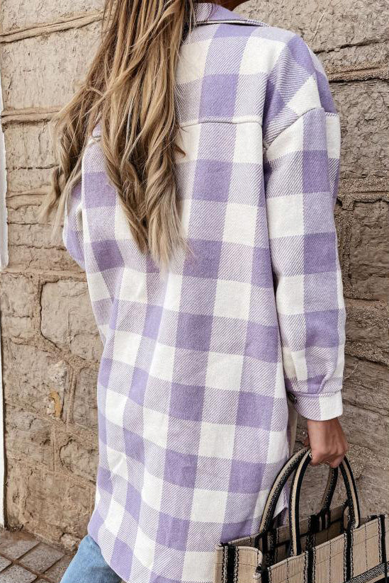 ShoptheCIC Long Lapel Plaid Single-Breasted Coat Jacket