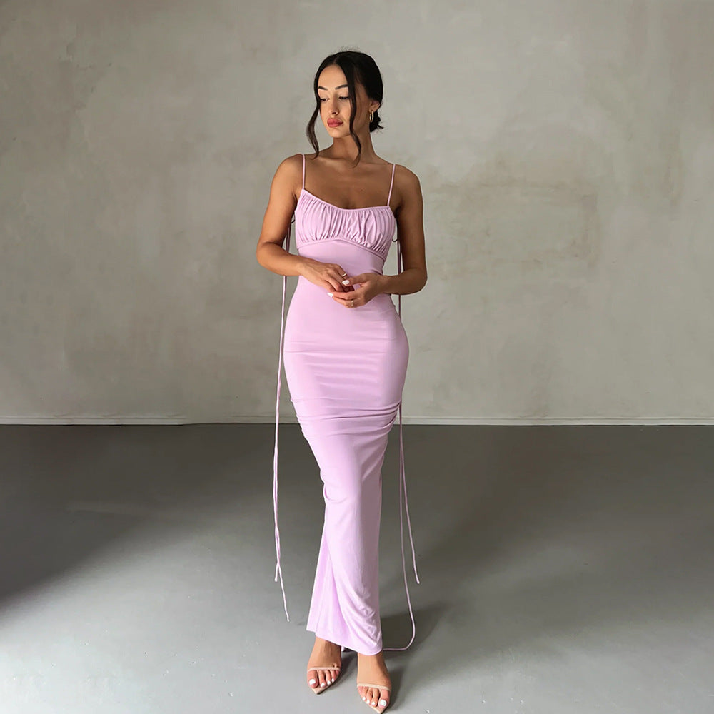 Silk-Satin Belted Midi Dress