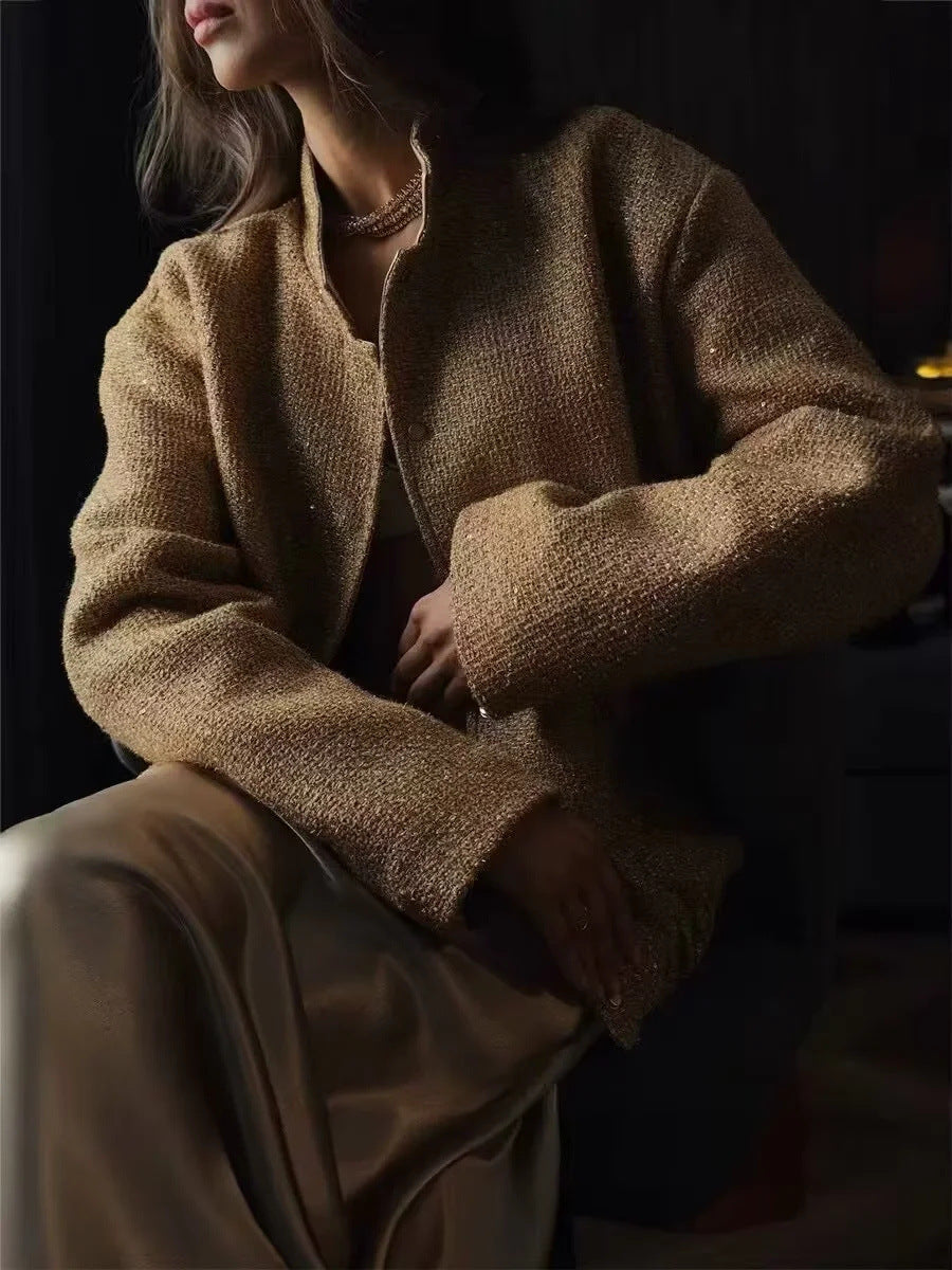 Aspen Gold Sequined Stand-Up Collar Coat for Chic Style