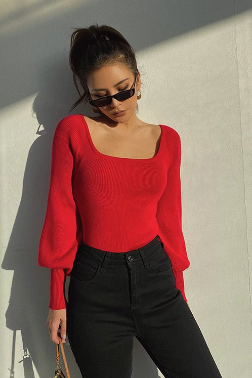 Elegant Ribbed Crop Sweater with Scoop Neck by Orro Shop