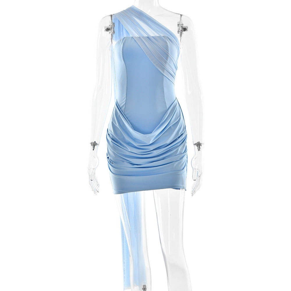 One-Shoulder Ruched Draped Bodycon Mini Dress 5