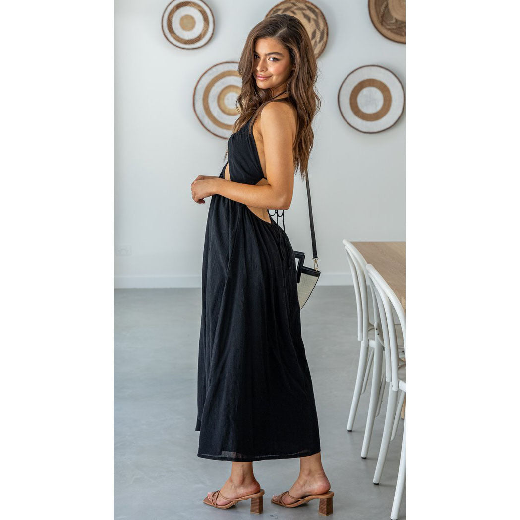 V-Neck Cutout Fit & Flare Midi Dress