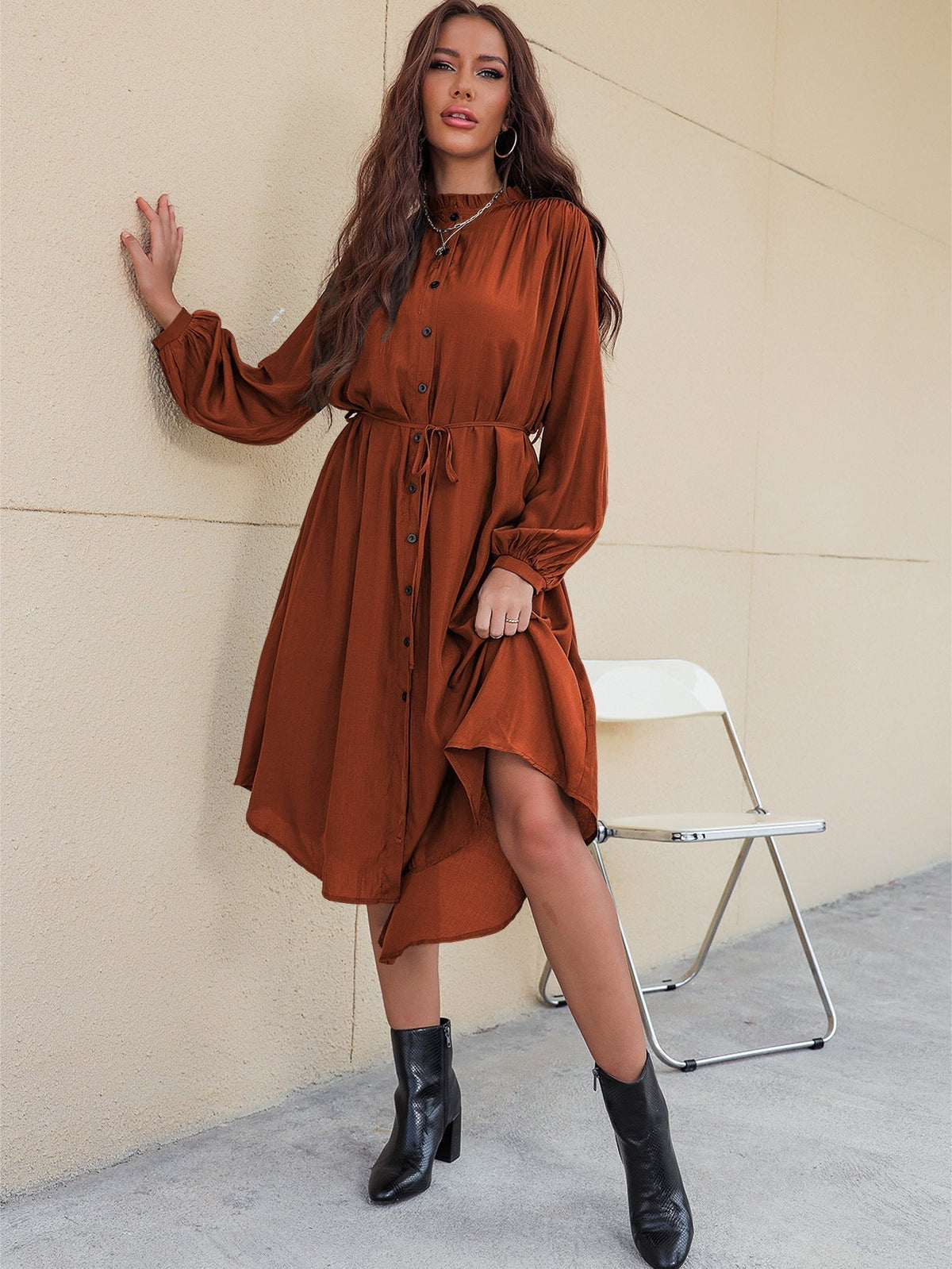 Slim Single-Breasted Shirt Dress 4