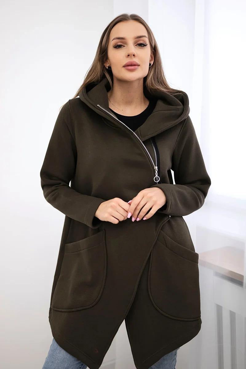 Asymmetric Zip-Up Mid-Length Fleece Sweatshirt Jacket
