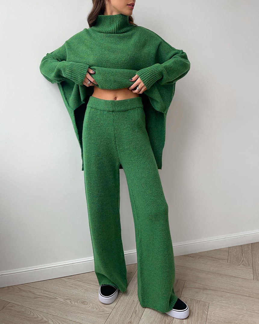 Chic Slouchy Turtleneck Sweater and Pants Suit Set