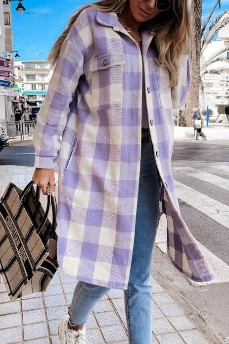 ShoptheCIC Long Lapel Plaid Single-Breasted Coat Jacket