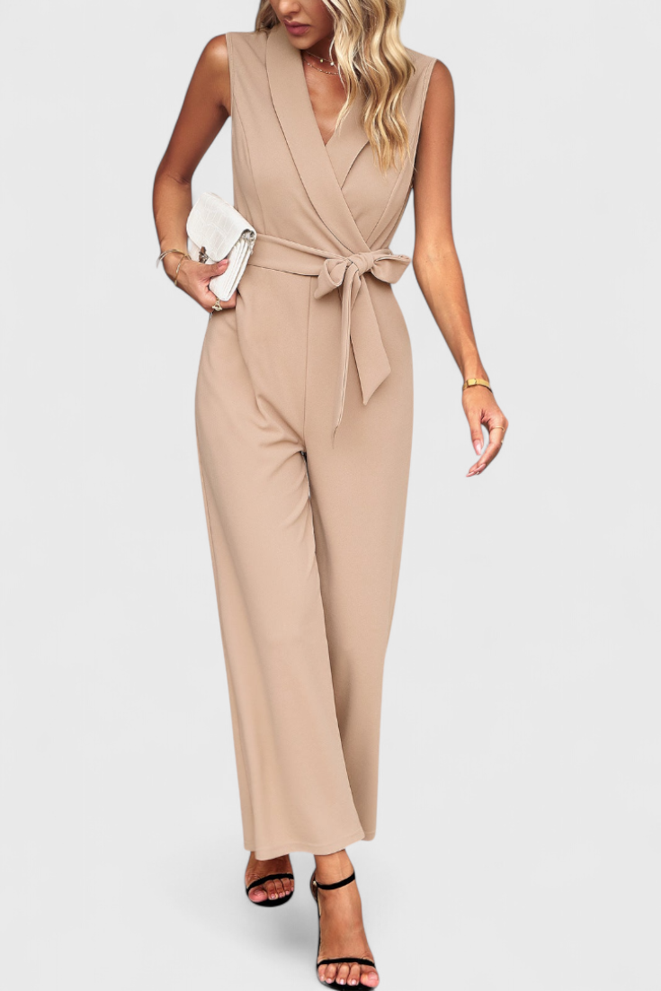 Wrap V-Neck Belted Sleeveless Wide Leg Jumpsuit 2