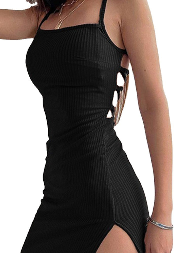 Ribbed Knit Square Neck High Split Bodycon Maxi Dress 4