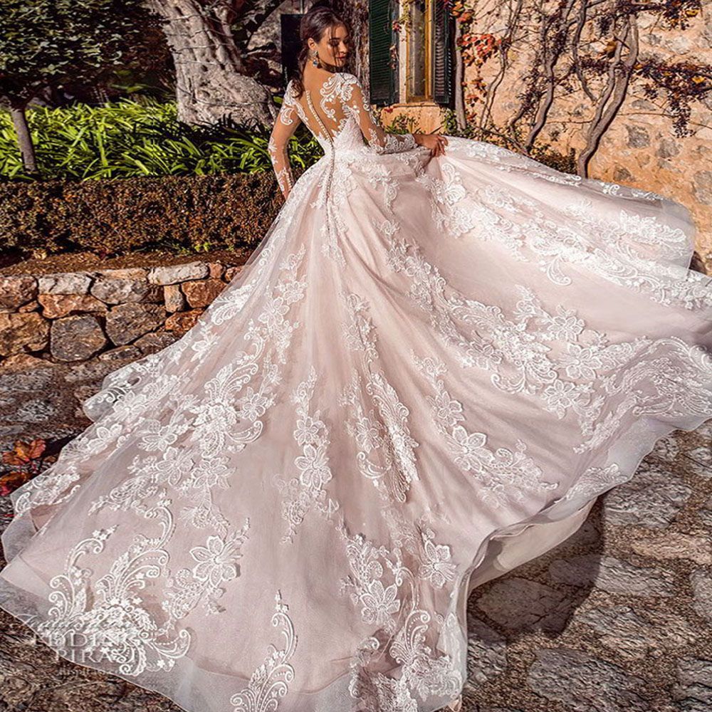 Long Sleeve Lace Ball Gown Wedding Dress