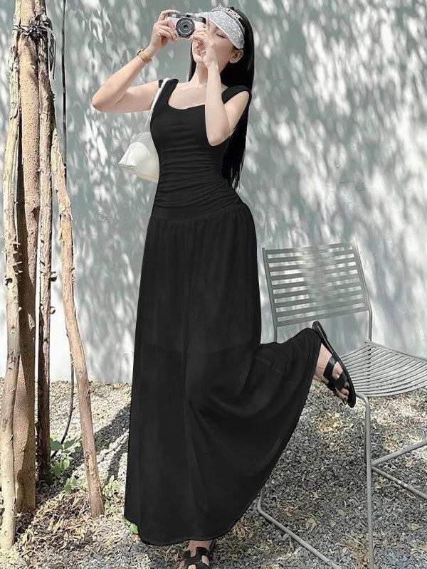 Square Neck Sleeveless Ruched Tiered Maxi Dress 3