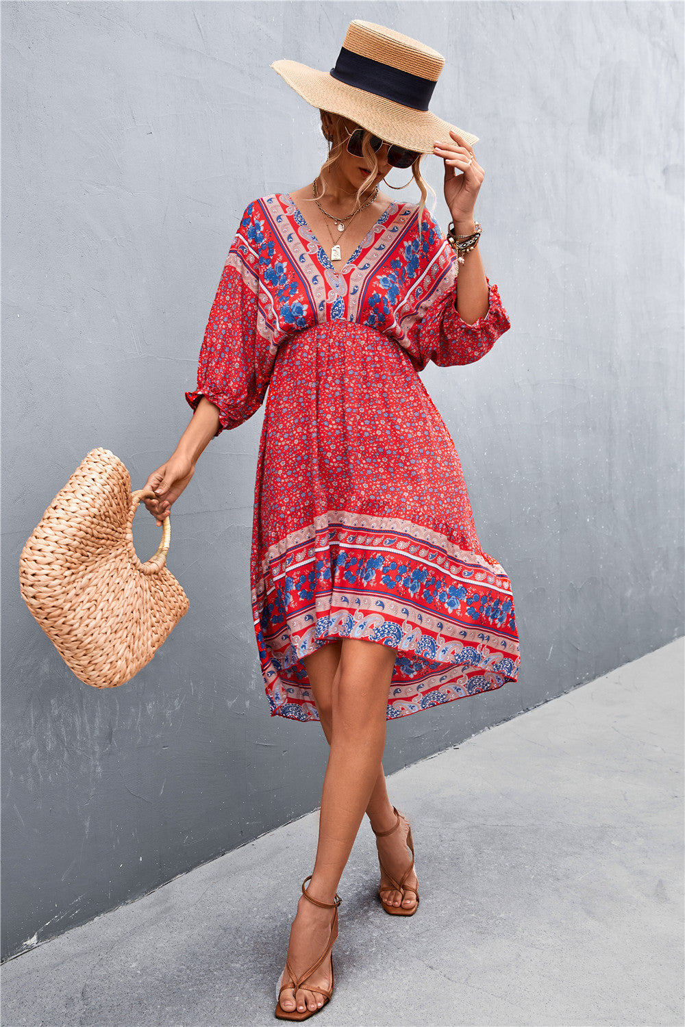 Floral Print V-Neck Puff Sleeve Mini Dress 5