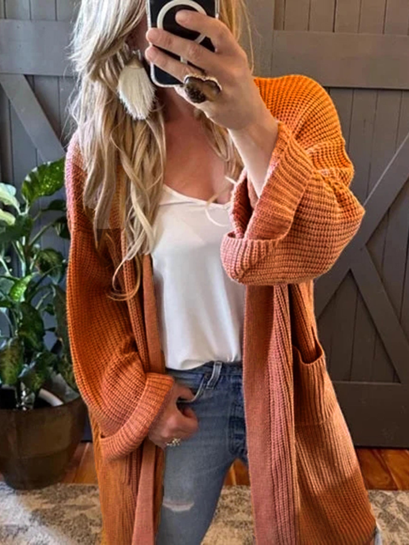 Cozy Orange Knitted Cardigan Coat for Effortless Style