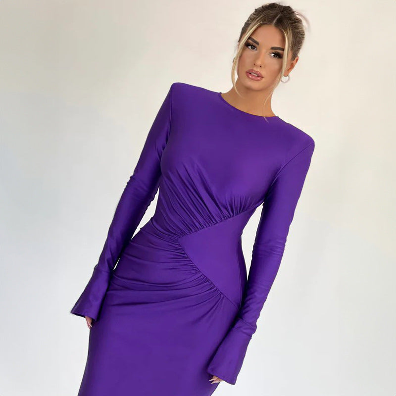 Crew-Neck Long-Sleeve Ruched Bodycon Maxi Dress 3