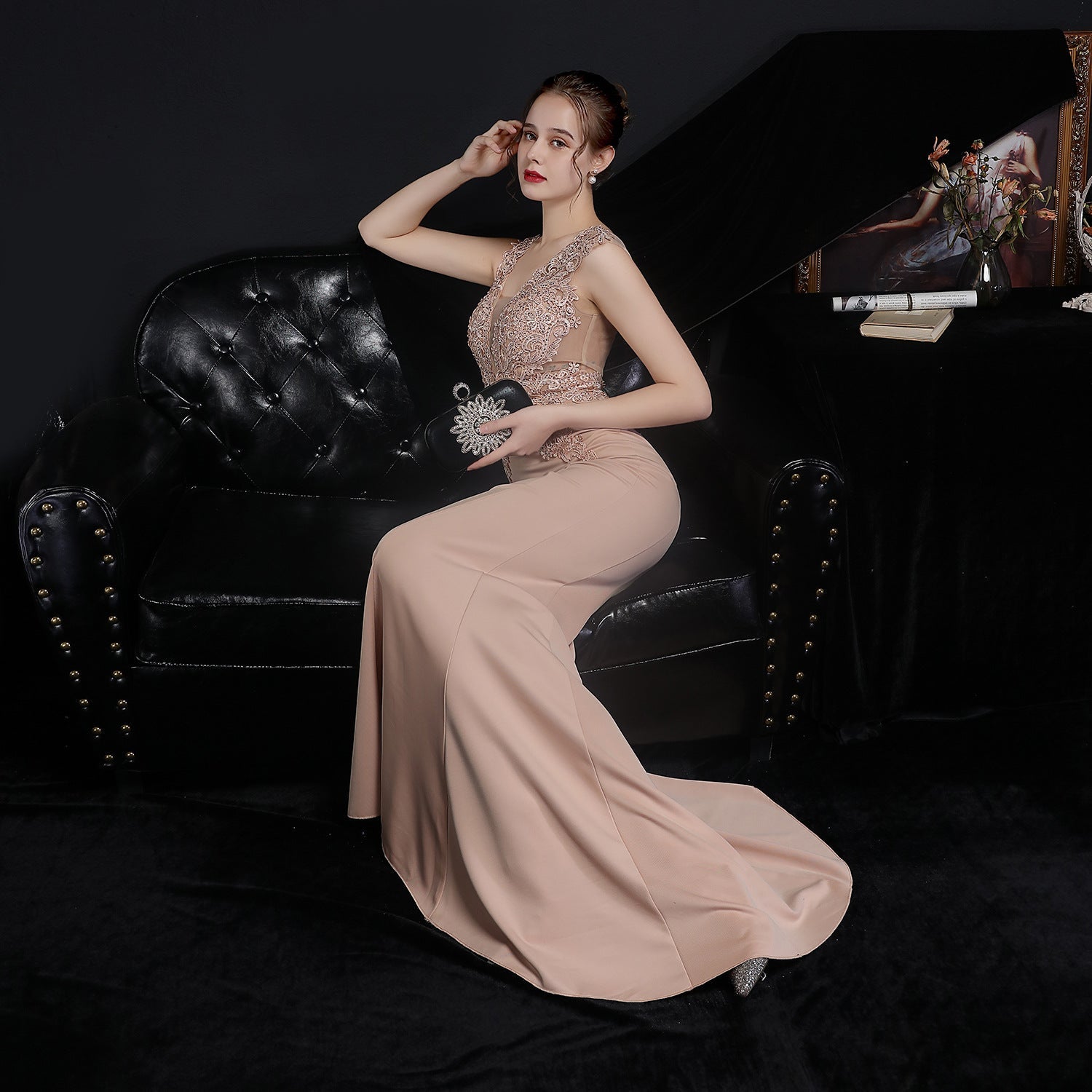 Amelia embroidered sequined fishtail dress - Fashionpara