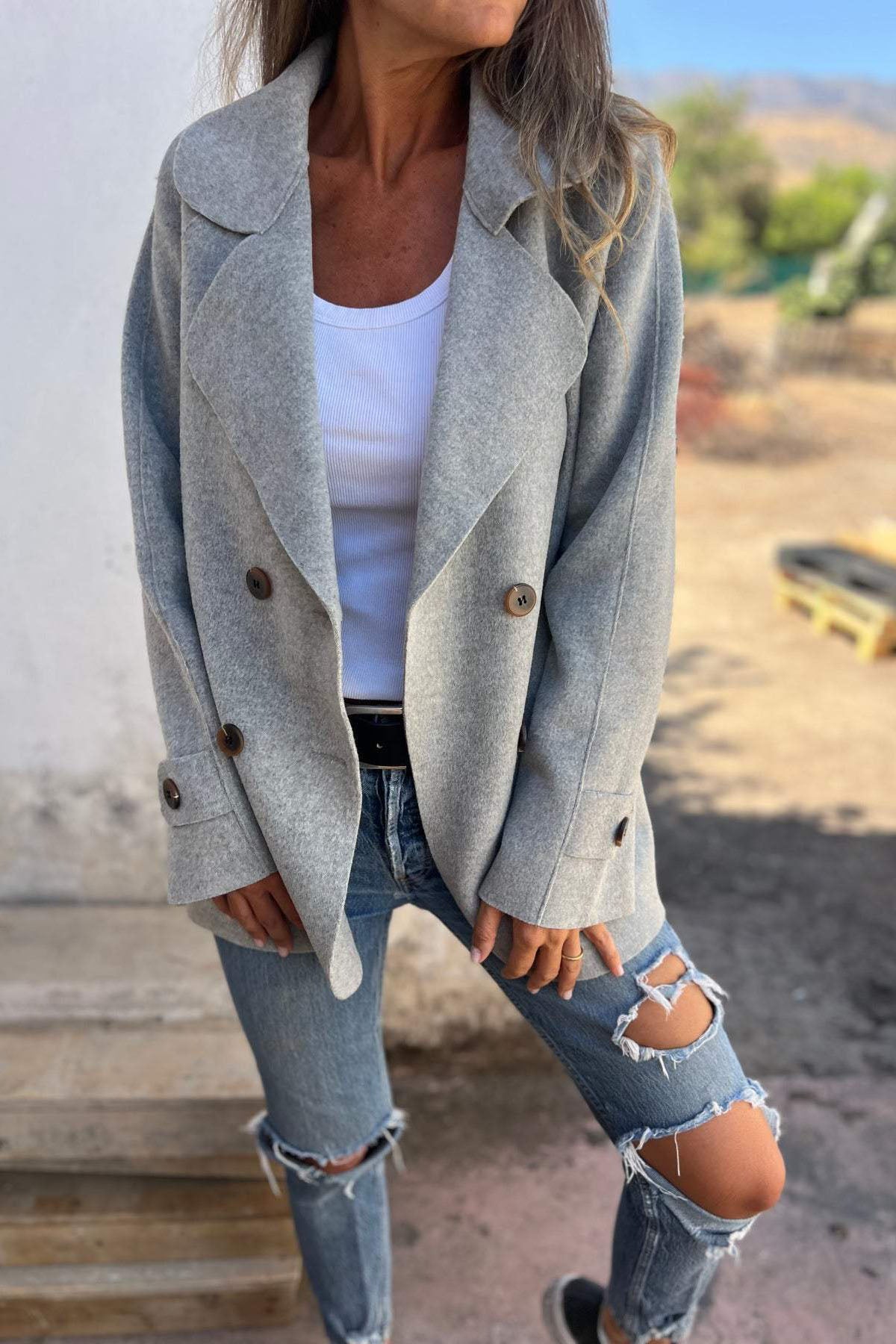 Lapel Long-Sleeved Woolen Coat for Elegant Winter Style