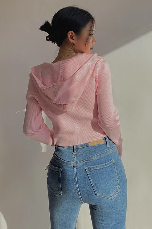 Rib-knit Zip Up Sweater Crop Top for Effortless Style