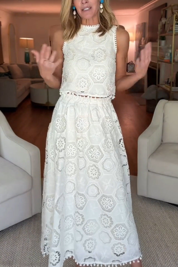 Sleeveless embroidered skirt suit casual loose vacation two-piece suit