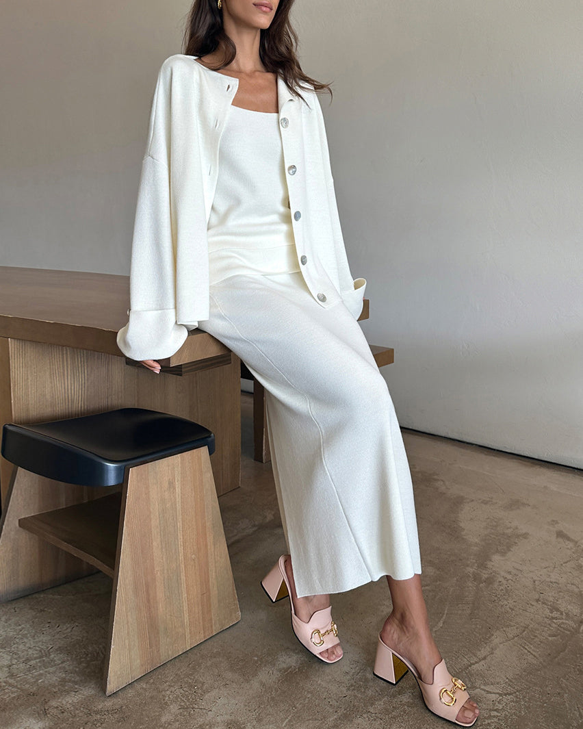 Cozy Knitted Long-Sleeved Cardigan and Skirt Set for Style